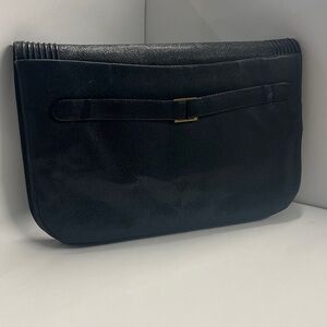 Charcoal Black Pebbled Leather Clutch Bag with Back Hand Strap
